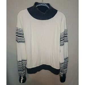 Free People L Thermal Get Cozy Pullover Ivory Combo Waffle Knit Mock Neck Boho